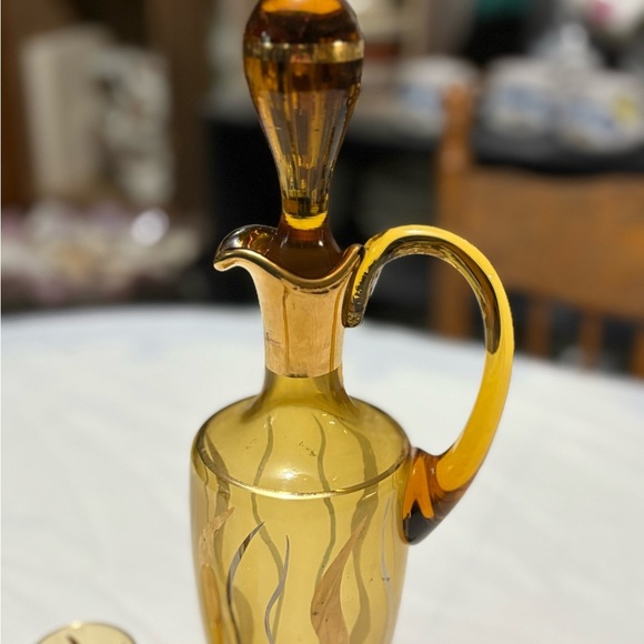 Vintage Amber Glass Decanter Set with Glasses - Picture 4 of 13